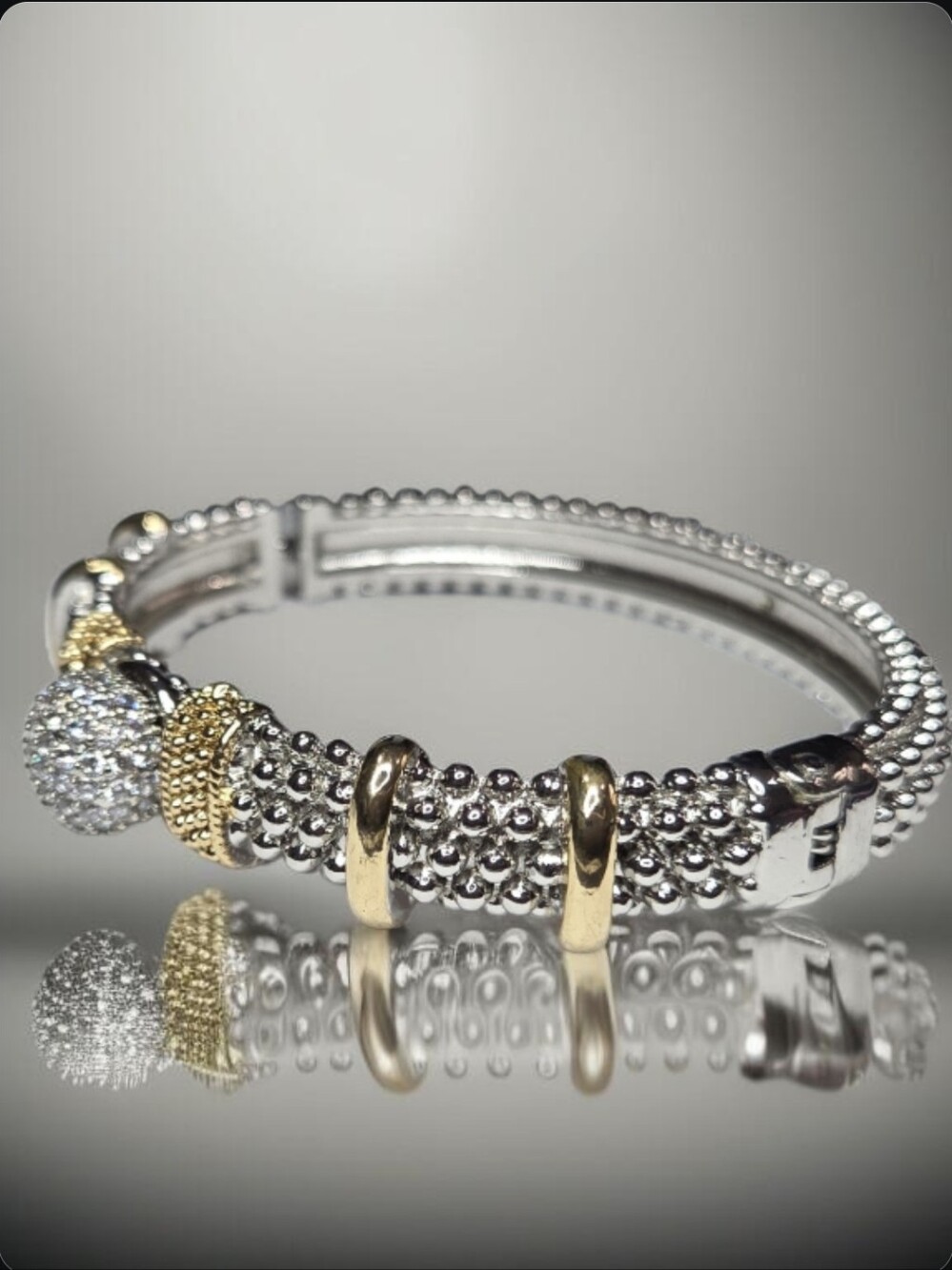 Luxury Designer Chunky Silver Gold Plated Caviar Domed Zircon Crystal Bracelet - Picture 2 of 6